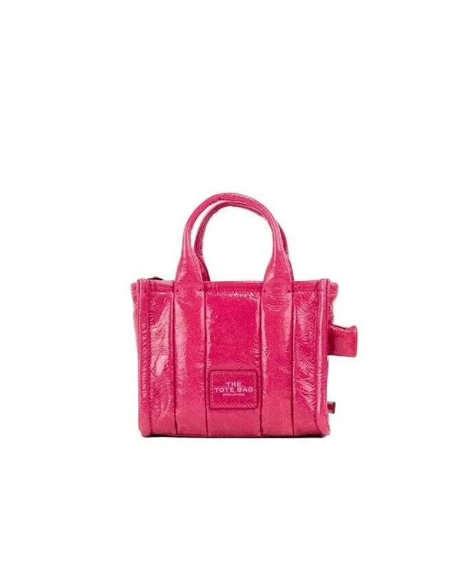 Marc Jacobs Shiny Crinkle Micro Tote Magenta Leather Crossbody Bag