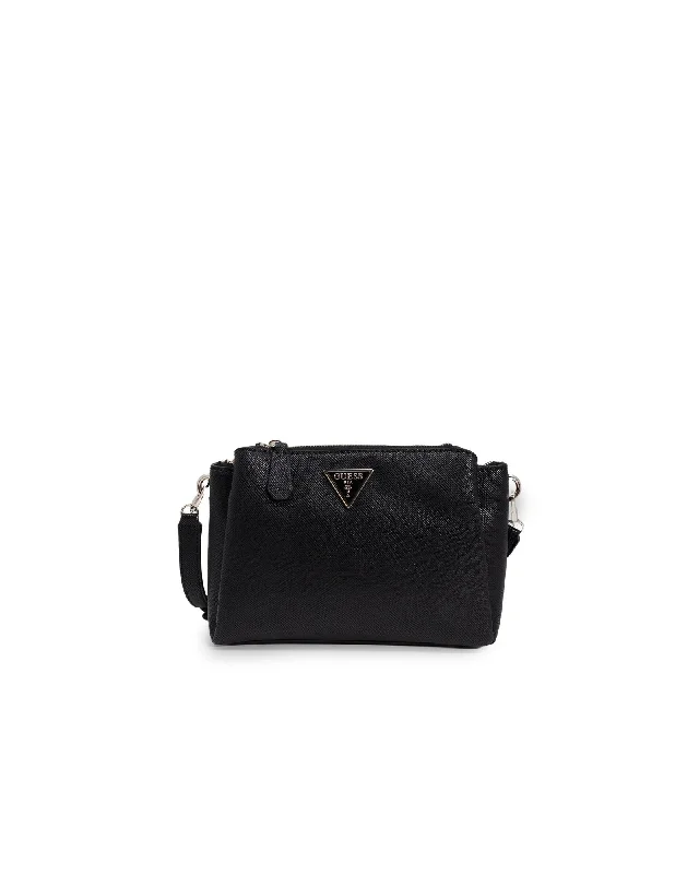 Guess Plain Black Shoulder Bag with Zip Fastening and Zip Pockets