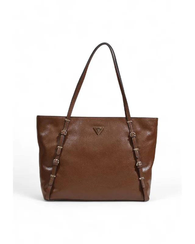 Guess  Marina Tote Bag for Women  Brown Leather Shoulder Bag with Buckle Detail