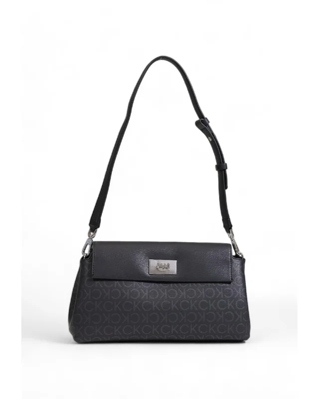 Calvin Klein Black Printed Shoulder Bag with Clip Fastening