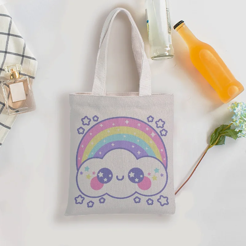 Happy Rainbow Cloud Canvas Tote Bag