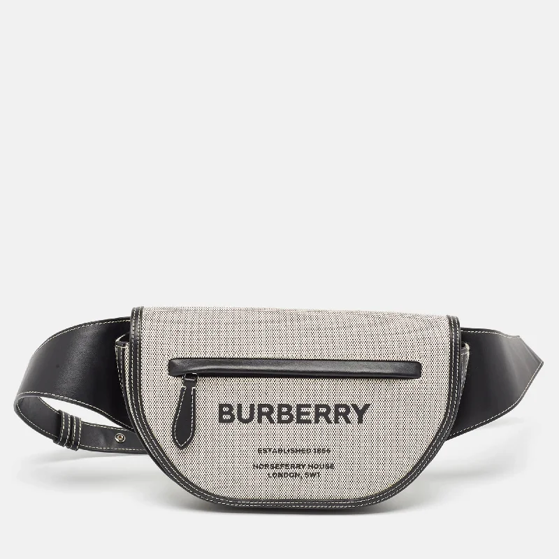 Burberry Black/white Canvas And Leather Small Olympia Bumbag