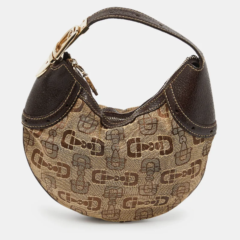 Gucci /ebony Horsebit Print Canvas And Leather Mini Hobo