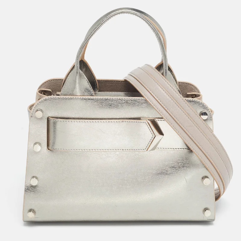 Jimmy Choo Silver Leather And Suede Satchel