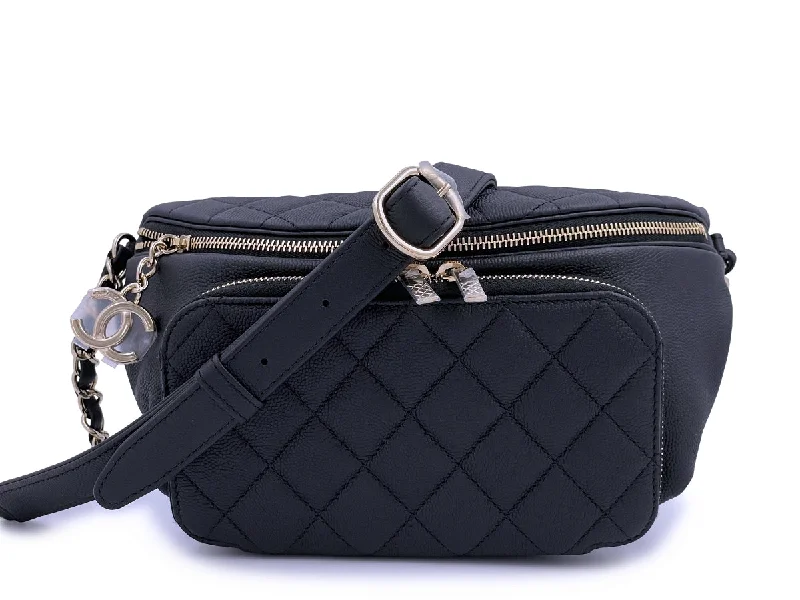 Chanel Black Caviar Fanny Pack Belt Waist Bag Business Affinity