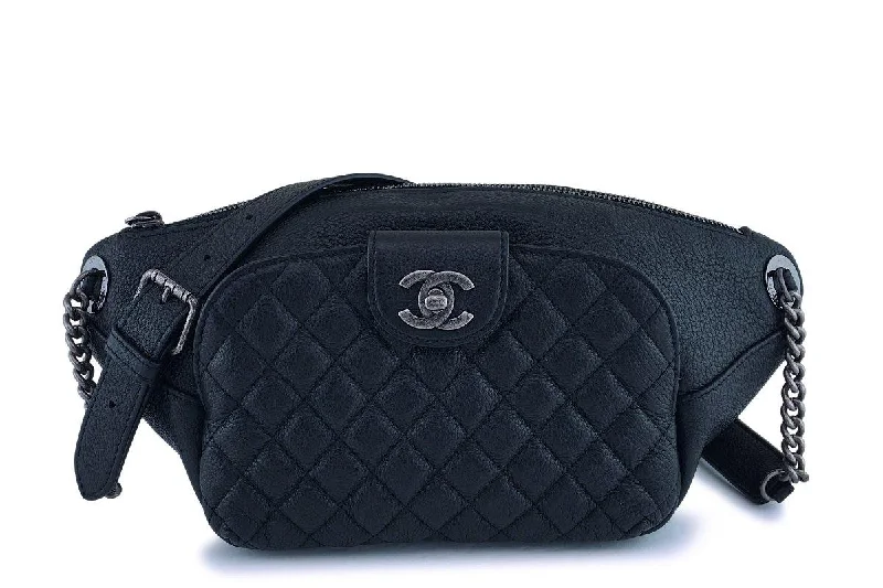 Chanel Black Grained Calfskin Quilted Classic Fanny Pack Bag RHW