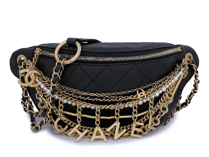 Limited 19A Chanel All About Chains Black XL Waist Bag Fanny Pack