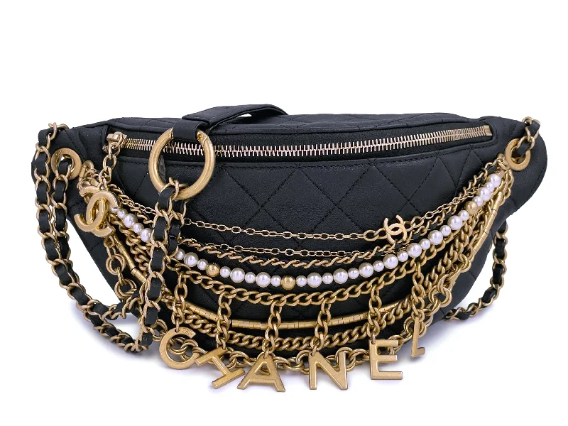 Limited 19A Chanel All About Chains XL Fanny Pack Waist Bag Gold Pearl