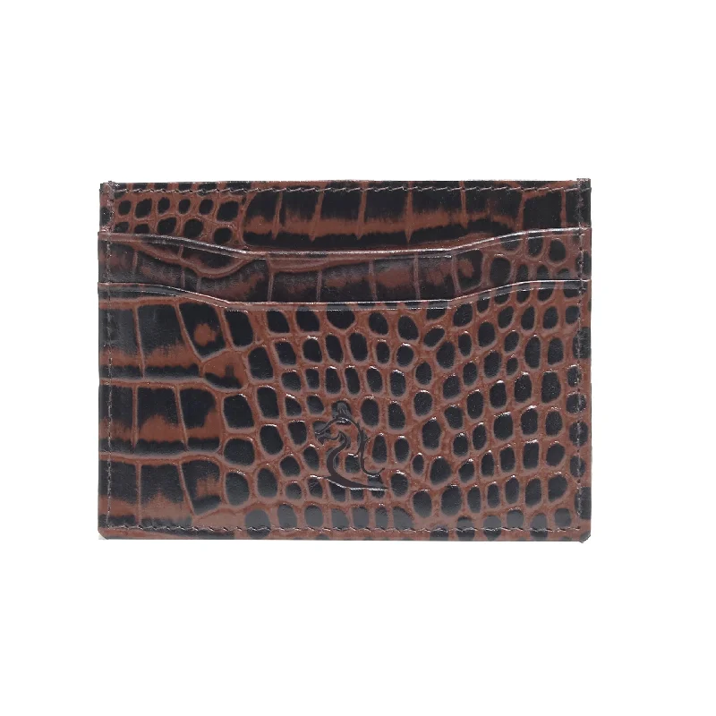 10119 Croco Brown Leather Card Holder for Men and Women