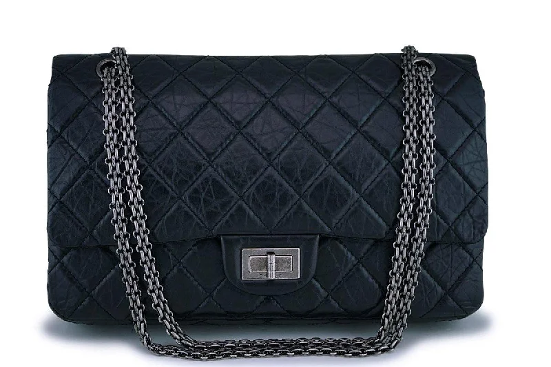 Chanel Black Aged Calfskin Reissue Classic Large Jumbo 227 2.55 Flap Bag RHW