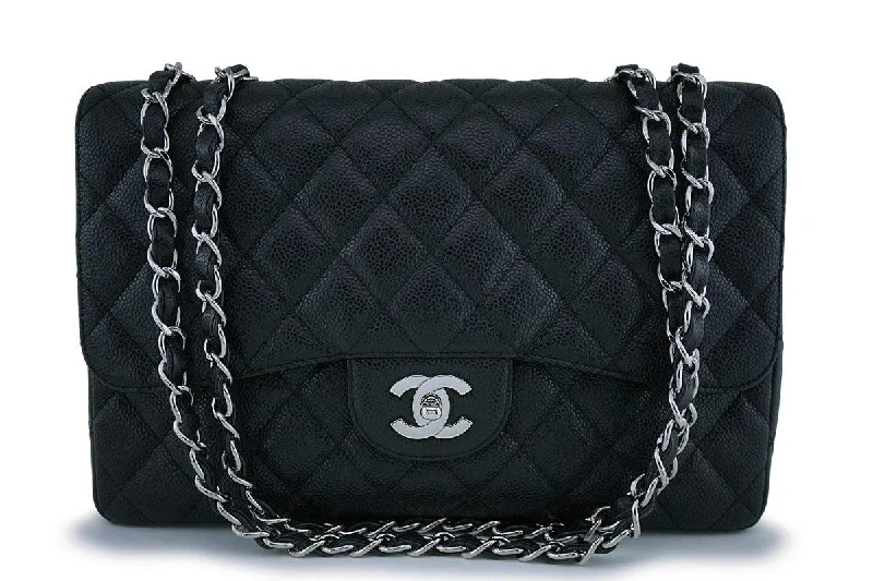 Chanel Black Caviar Jumbo Classic Flap Bag SHW