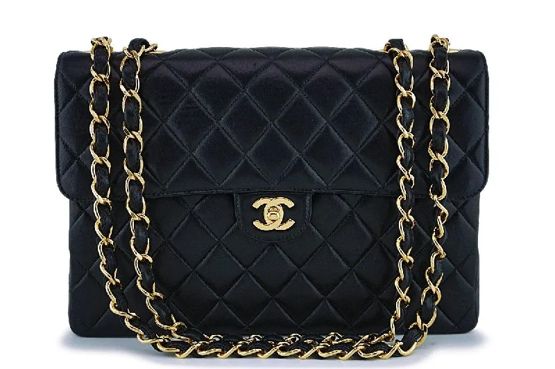 Chanel Black Lambskin Jumbo Classic Flap Bag 24k GHW