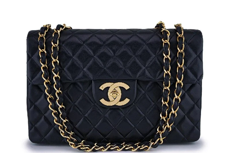 Chanel Black Lambskin Vintage Maxi Classic Flap Bag 24k GHW