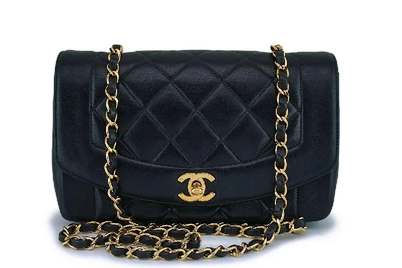 Chanel Black Vintage Lambskin Diana Small Classic Flap Bag 24k GHW