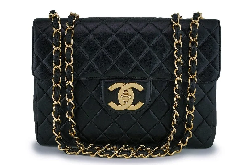 Chanel Black Vintage Lambskin Jumbo Classic Flap Bag 24k GHW