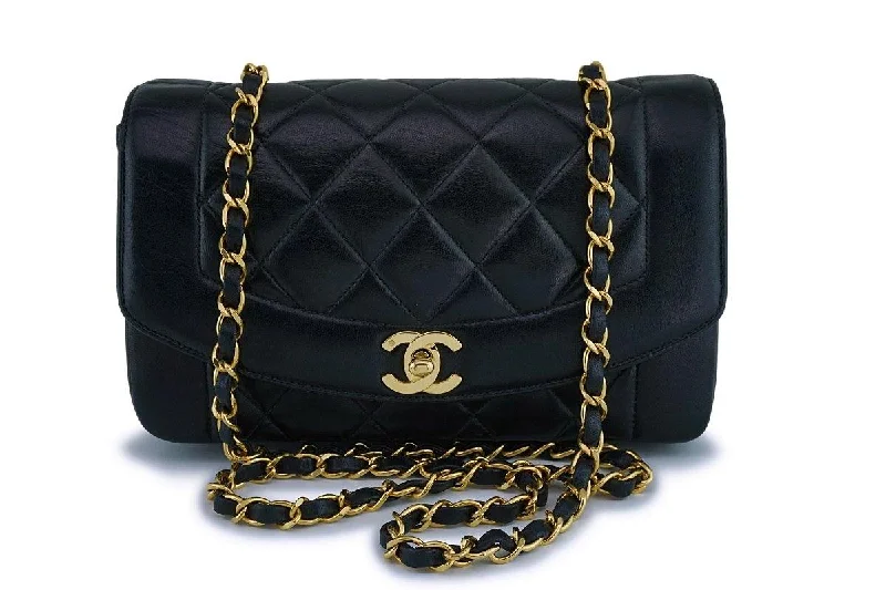 Chanel Black Vintage Lambskin Small Diana Classic Flap Bag 24k GHW