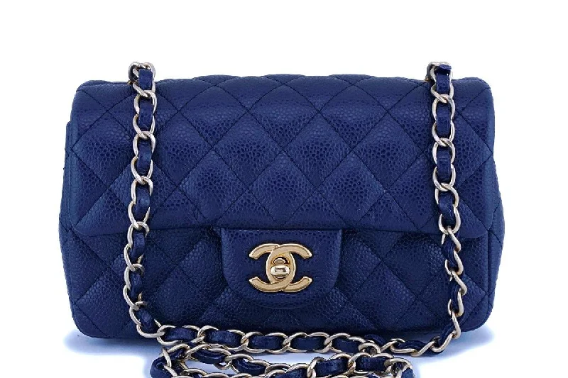 Chanel Navy Blue Caviar Rectangular Mini Classic Flap Bag GHW