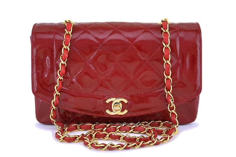 Chanel Vintage Cherry Red Patent Small Diana Classic Flap Bag 24k GHW