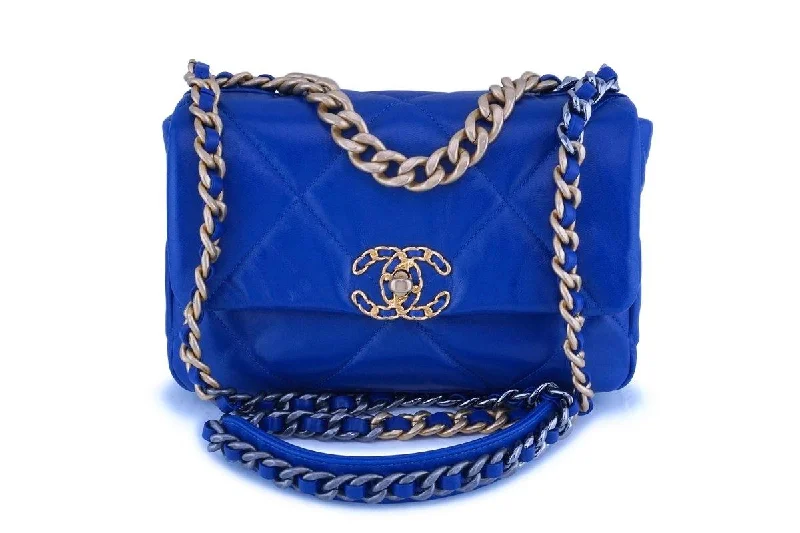 NIB 20P Chanel Blue Chanel 19 Small Flap Bag GHW