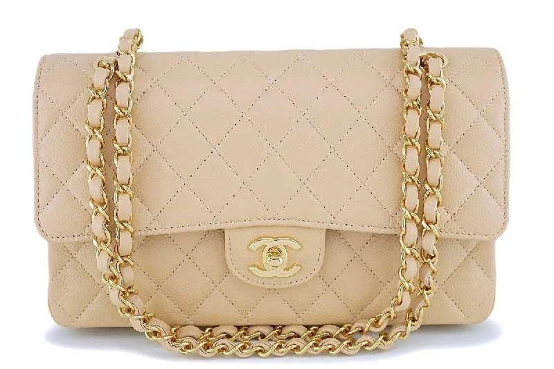 NIB Chanel Beige Caviar Medium Classic Double Flap Bag GHW