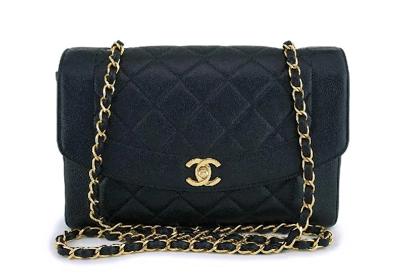 Rare Chanel Vintage Black Caviar Medium Pocket Diana Classic Flap Bag 24k GHW