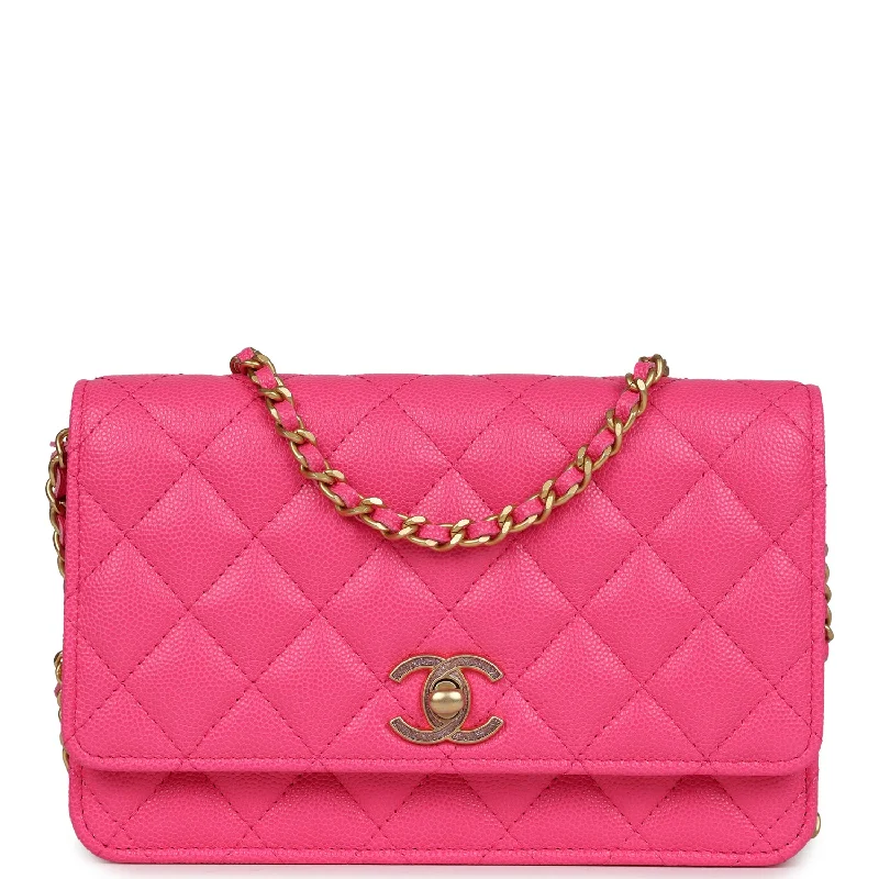 Chanel Wallet on Chain WOC Fuchsia Caviar Antique Gold Hardware