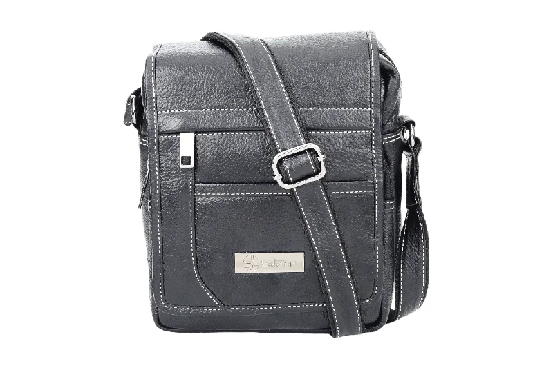 Leather Messenger Bag 90406 (BLACK)