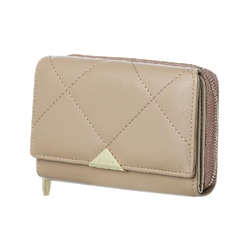 Women’s Medium Bifold Zipper Wallet with Triangle Decoration (Brown)