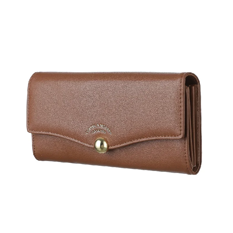 Women's Long Bifold Wallet with Ball Decoration (Khaki)