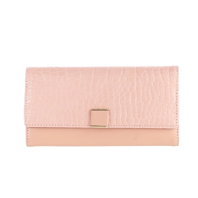 Women's Long Stone Pattern Wallet with Flap Top (Pink)