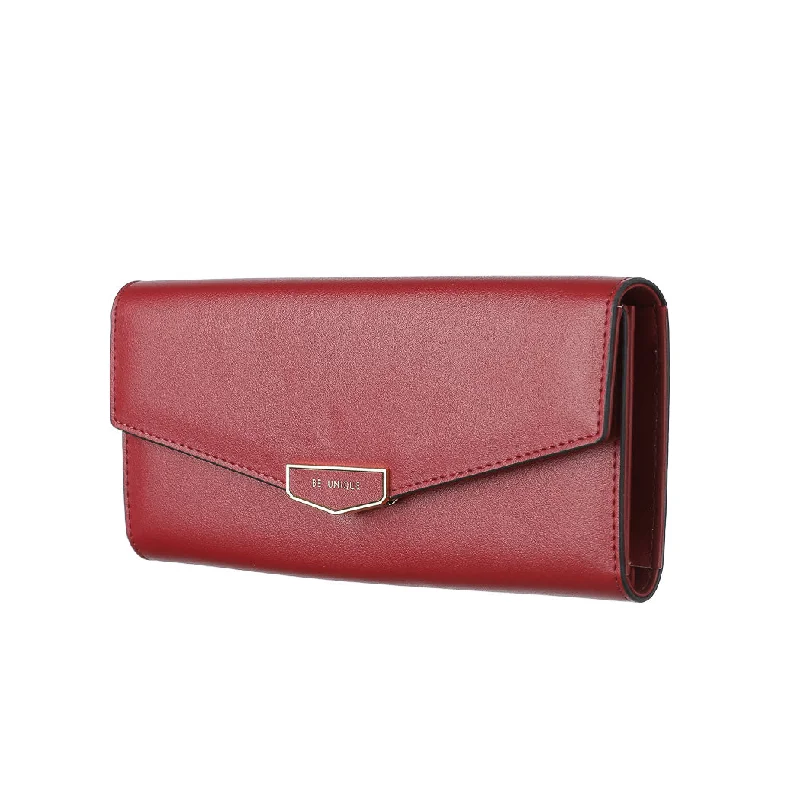 Women's Long Trifold Wallet with Hardware Decoration (Red)