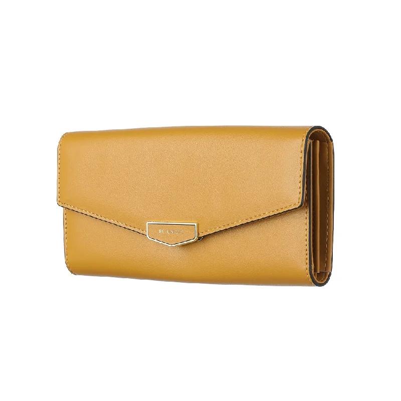 Women's Long Trifold Wallet with Hardware Decoration (Yellow)